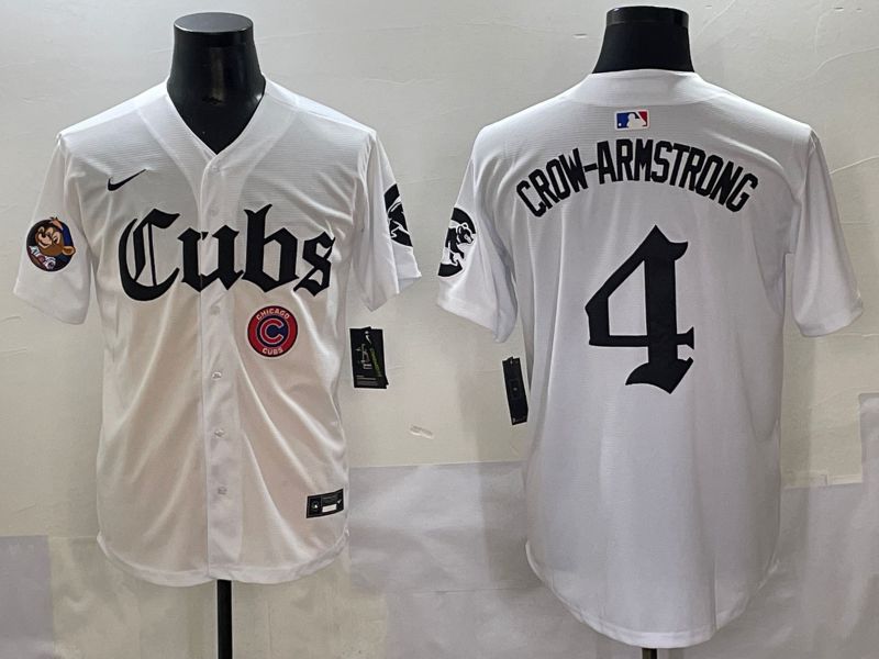 Men 2025 Chicago Cubs #4 Crow-Armstrong White Five generations Joint Name Nike MLB Jersey style 17->chicago cubs->MLB Jersey